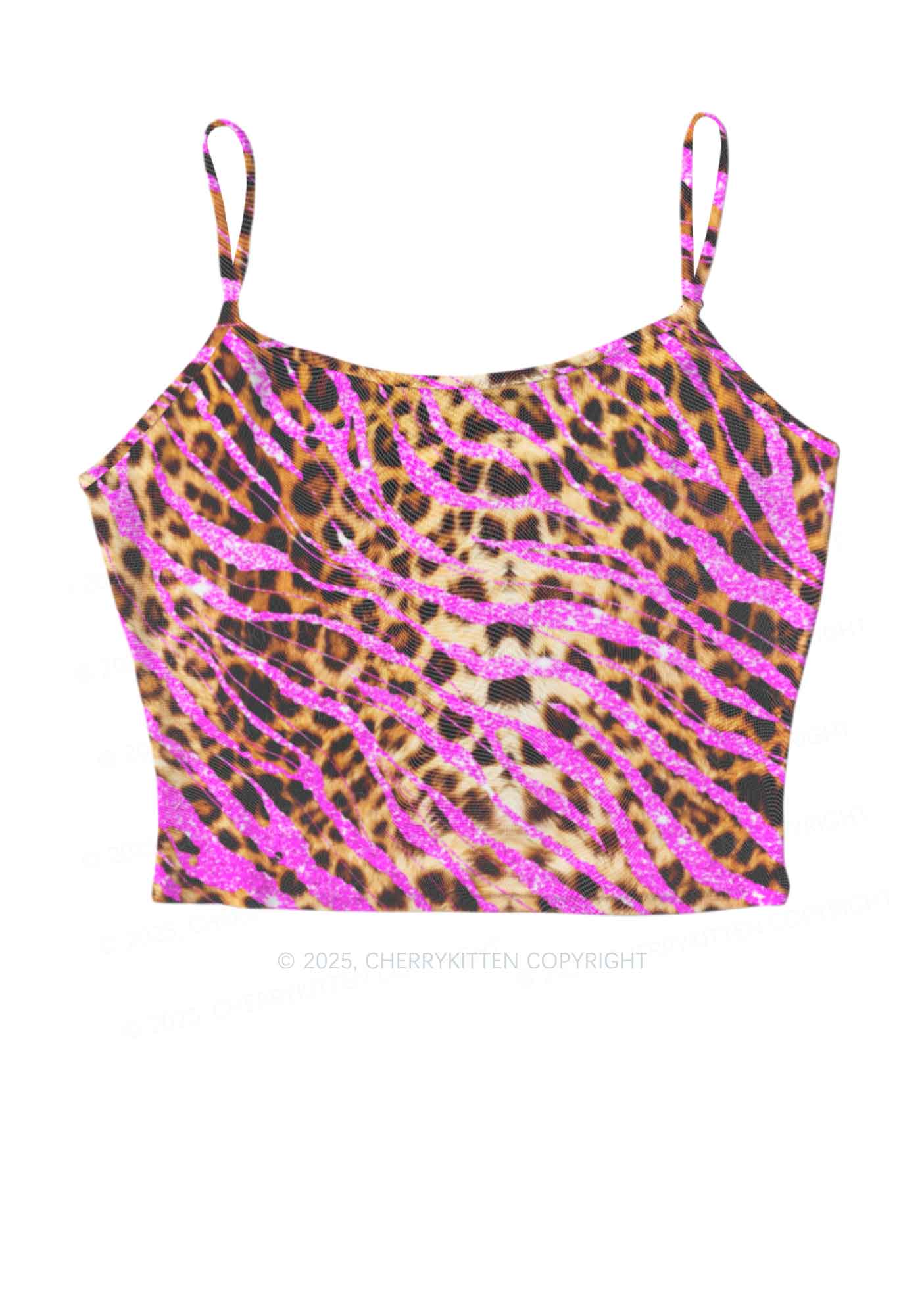 Sparkle Pink Leopard Y2K Mesh Cami Tank Cherrykitten