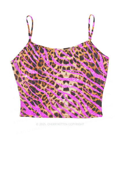 Sparkle Pink Leopard Y2K Mesh Cami Tank Cherrykitten