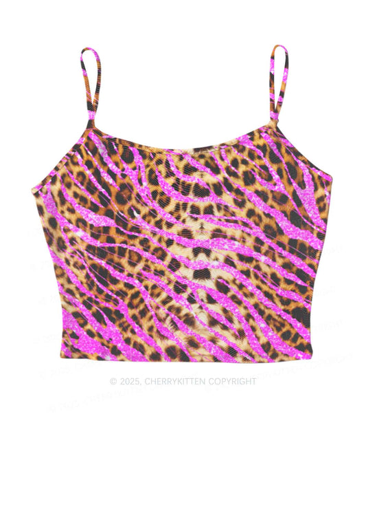 Sparkle Pink Leopard Y2K Mesh Cami Tank Cherrykitten