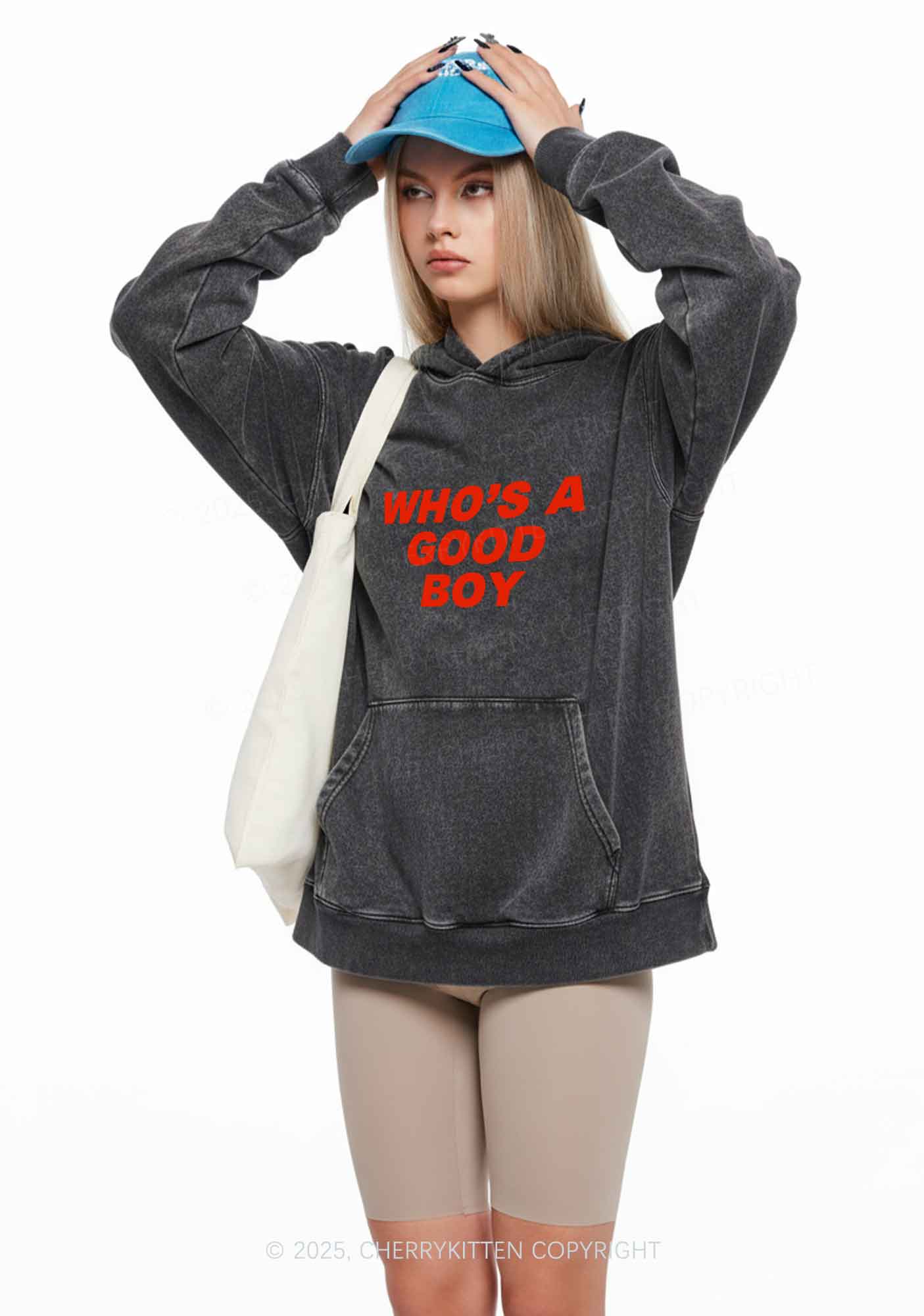 Whos A Good Boy Y2K Washed Hoodie Cherrykitten