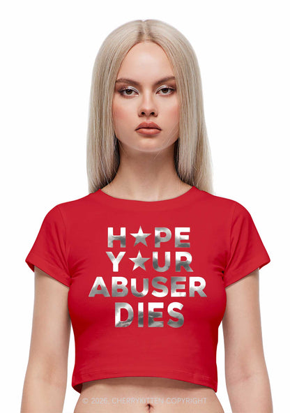 Abuser Dies Silver Foil Printed Y2K Baby Tee Cherrykitten