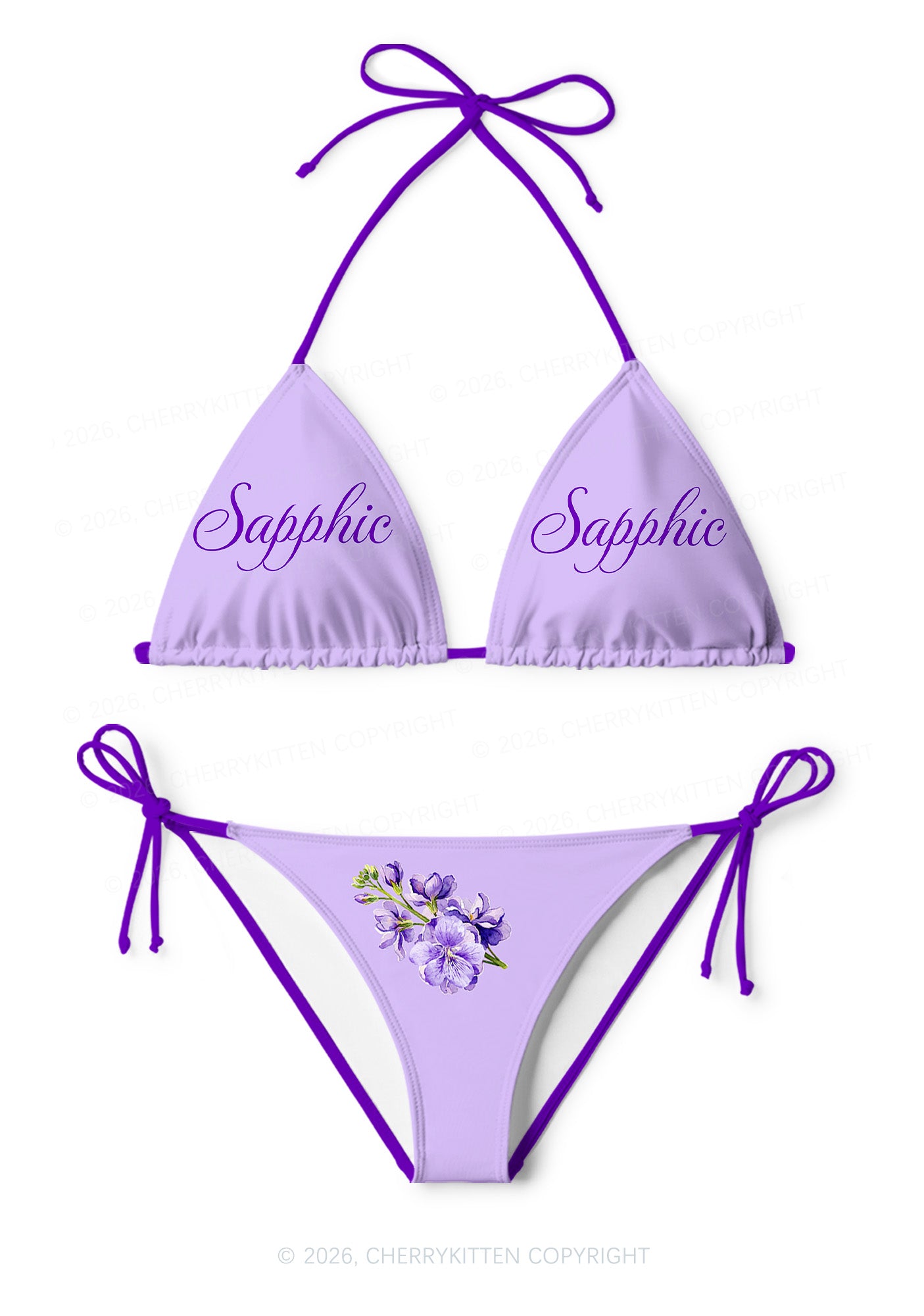 Purple Sapphic Pride Y2K Print Bikini Set Cherrykitten