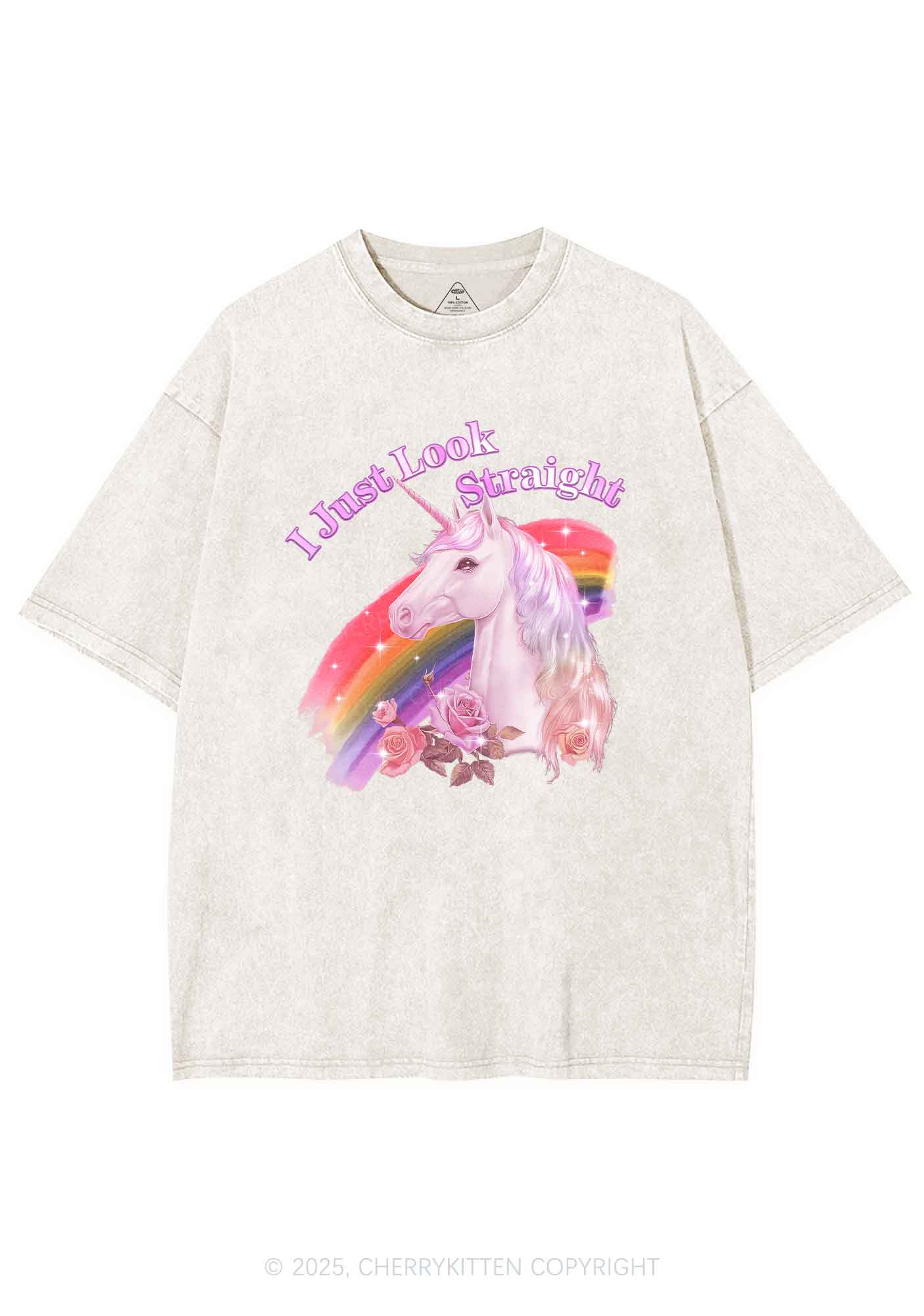 Look Straight Unicorn Pride Y2K Shirts Washed Tee Cherrykitten