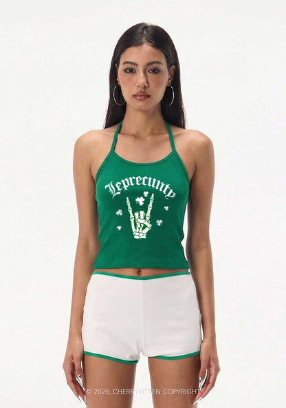Leprecunty Skull St Patricks Y2K Halter Neck Cami Cherrykitten