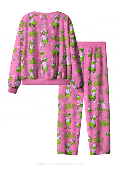 Christmas Preppy Guy Y2K Fleece Long Sleeve Pajama Set Cherrykitten
