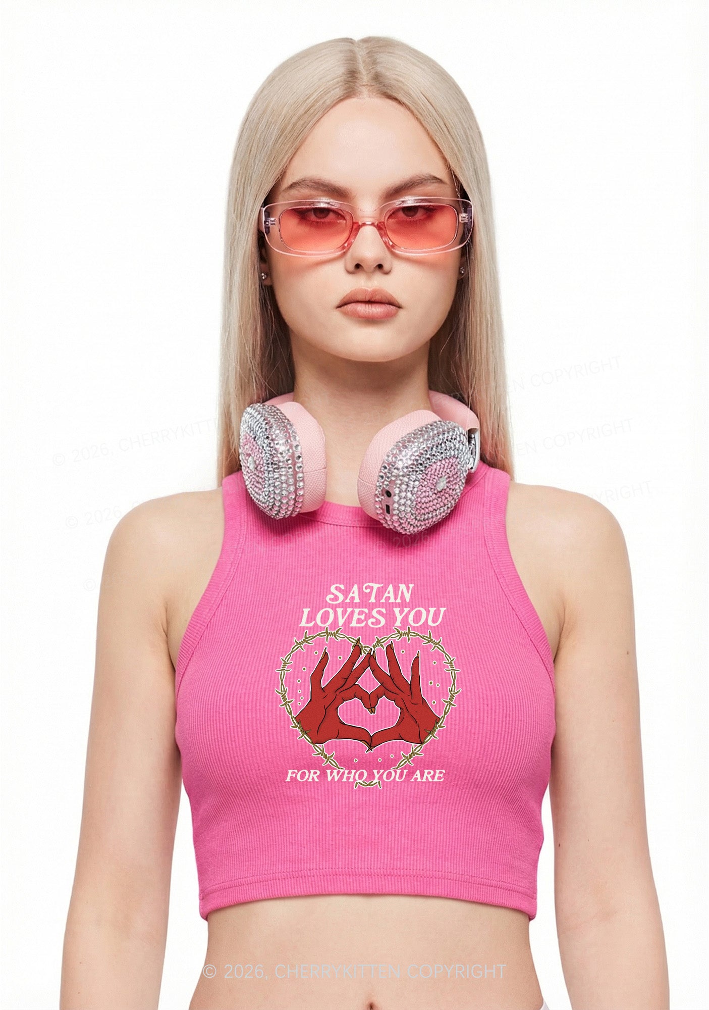 Satan Loves You Heart Halloween Y2K Crop Tank Top Cherrykitten