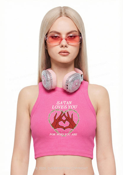 Satan Loves You Heart Halloween Y2K Crop Tank Top Cherrykitten