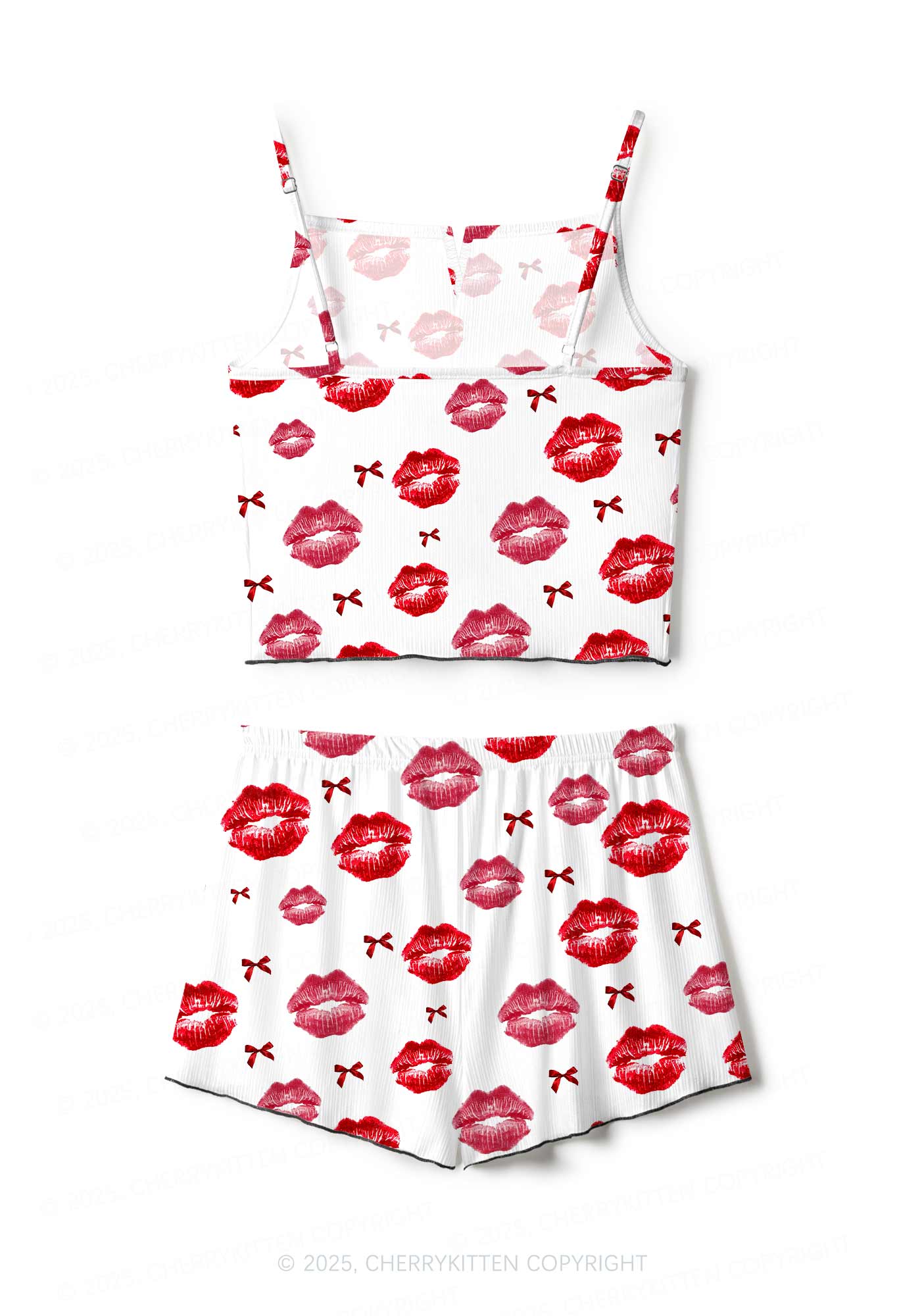Red Lips Bows Y2K Print Cami Shorts Pajama Set Cherrykitten