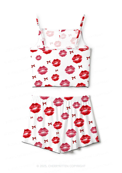 Red Lips Bows Y2K Print Cami Shorts Pajama Set Cherrykitten