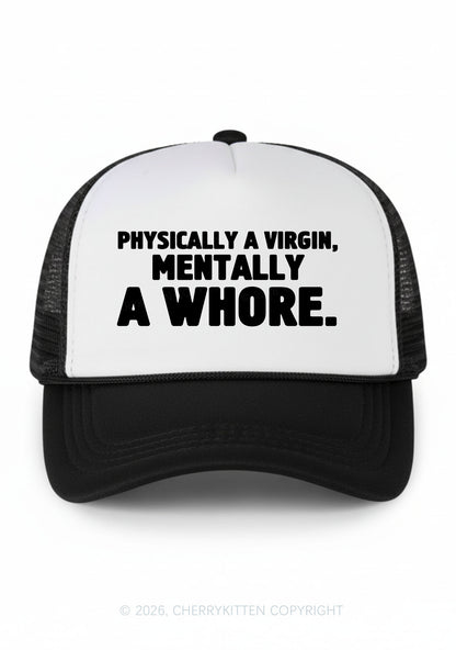 Mentally A Hore Y2K Colorblock Trucker Hat Cherrykitten