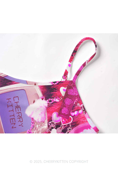 Pink Plush Phone Y2K Mesh Cami Tank Cherrykitten