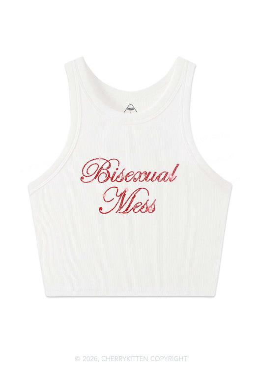Rhinestone Bisexual Mess Pride Y2K Crop Tank Top Cherrykitten