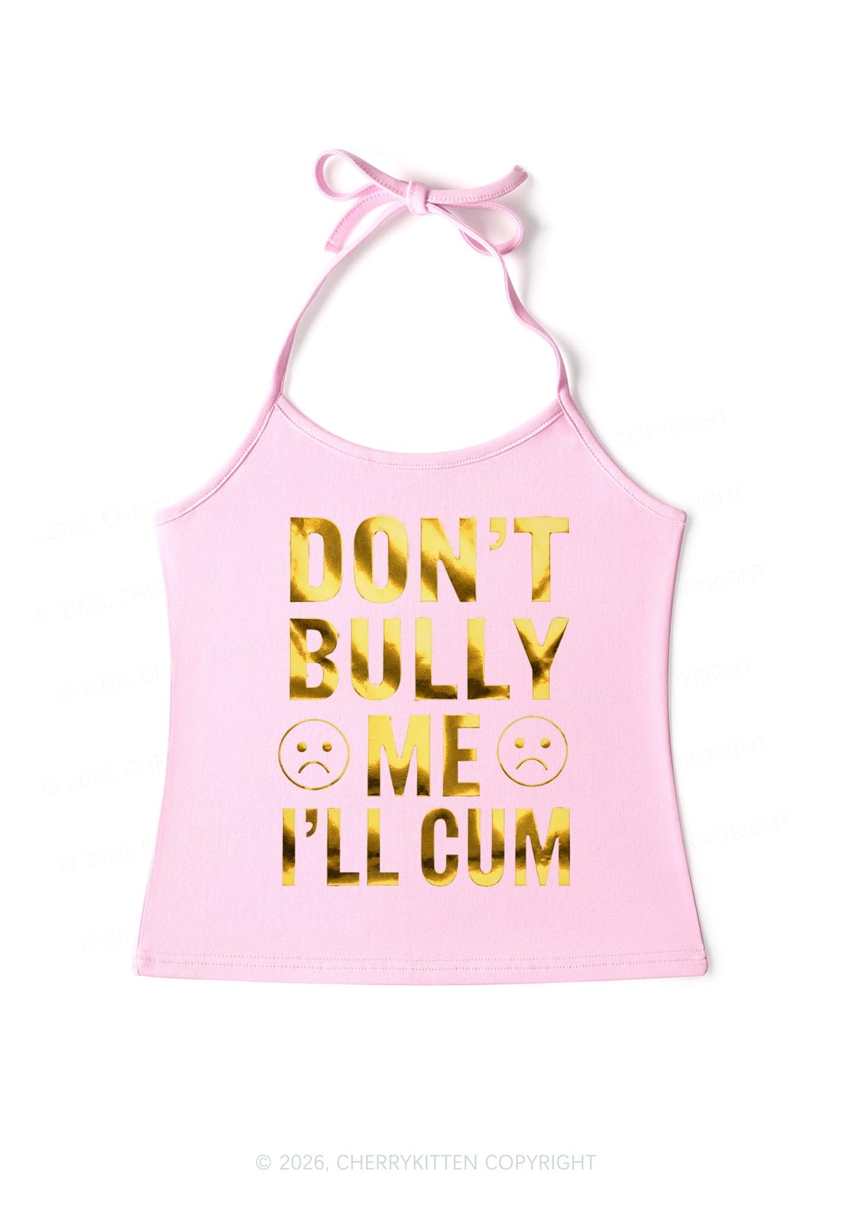 Dont Bully Me Silver Foil Printed Y2K Halter Neck Cami Cherrykitten