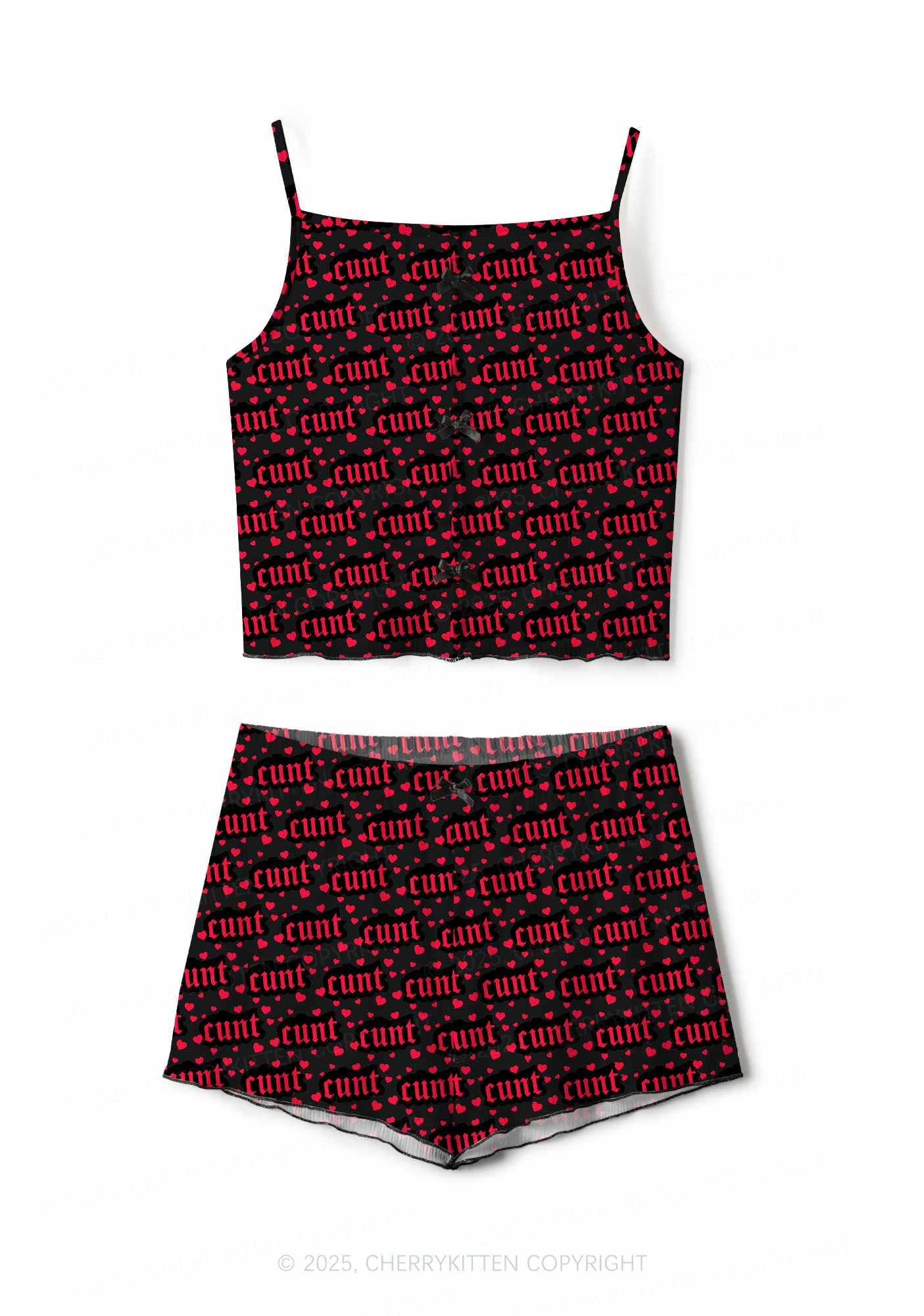 Red Hearts Cxxt Valentine's Day Y2K Print Cami Shorts Pajama Set Cherrykitten