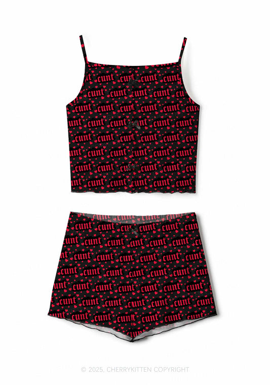 Red Hearts Cxxt Valentine's Day Y2K Print Cami Shorts Pajama Set Cherrykitten