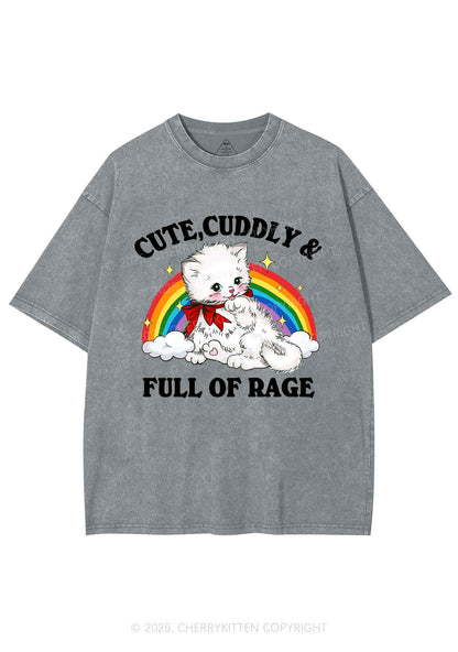 Cuddly Cat Full Of Rage Y2K Shirts Washed Tee Cherrykitten
