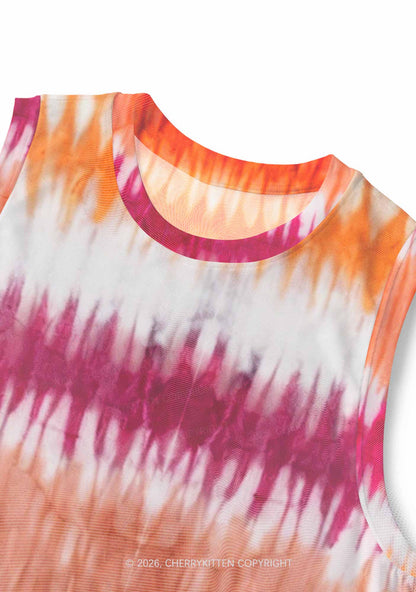 Lesbian Tie Dye Pride Y2K Mesh Muscle Tank Cherrykitten