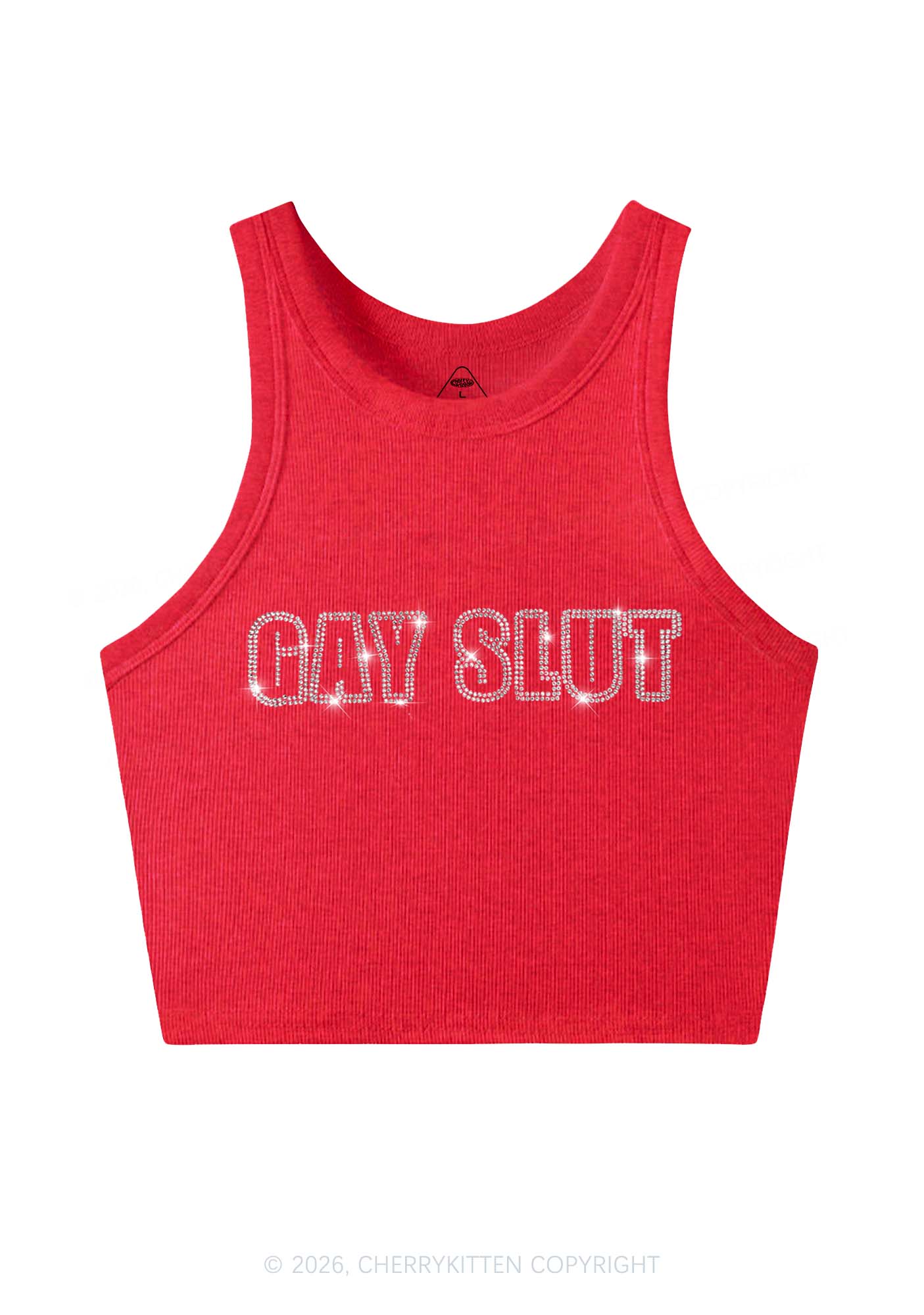 Rhinestone Gay Slxt Pride Y2K Crop Tank Top Cherrykitten