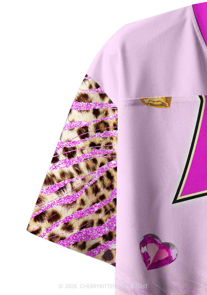 Autistic Cxxt Sparkle Pink Leopard Y2K Crop Sport Jersey Shirts Cherrykitten