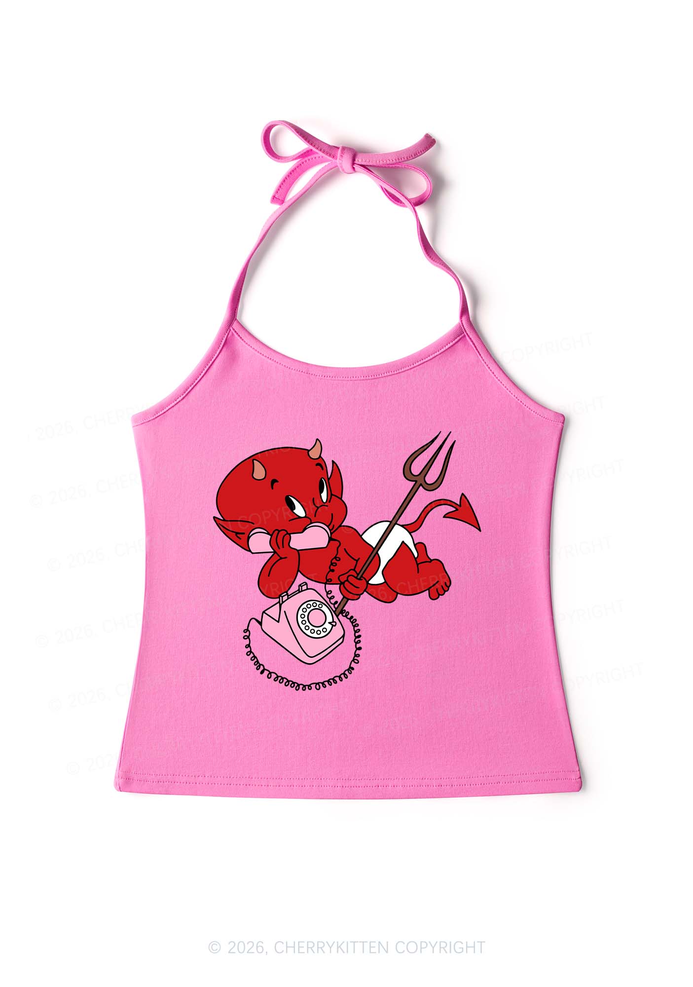 Little Devil On The Phone Y2K Halter Neck Cami Cherrykitten