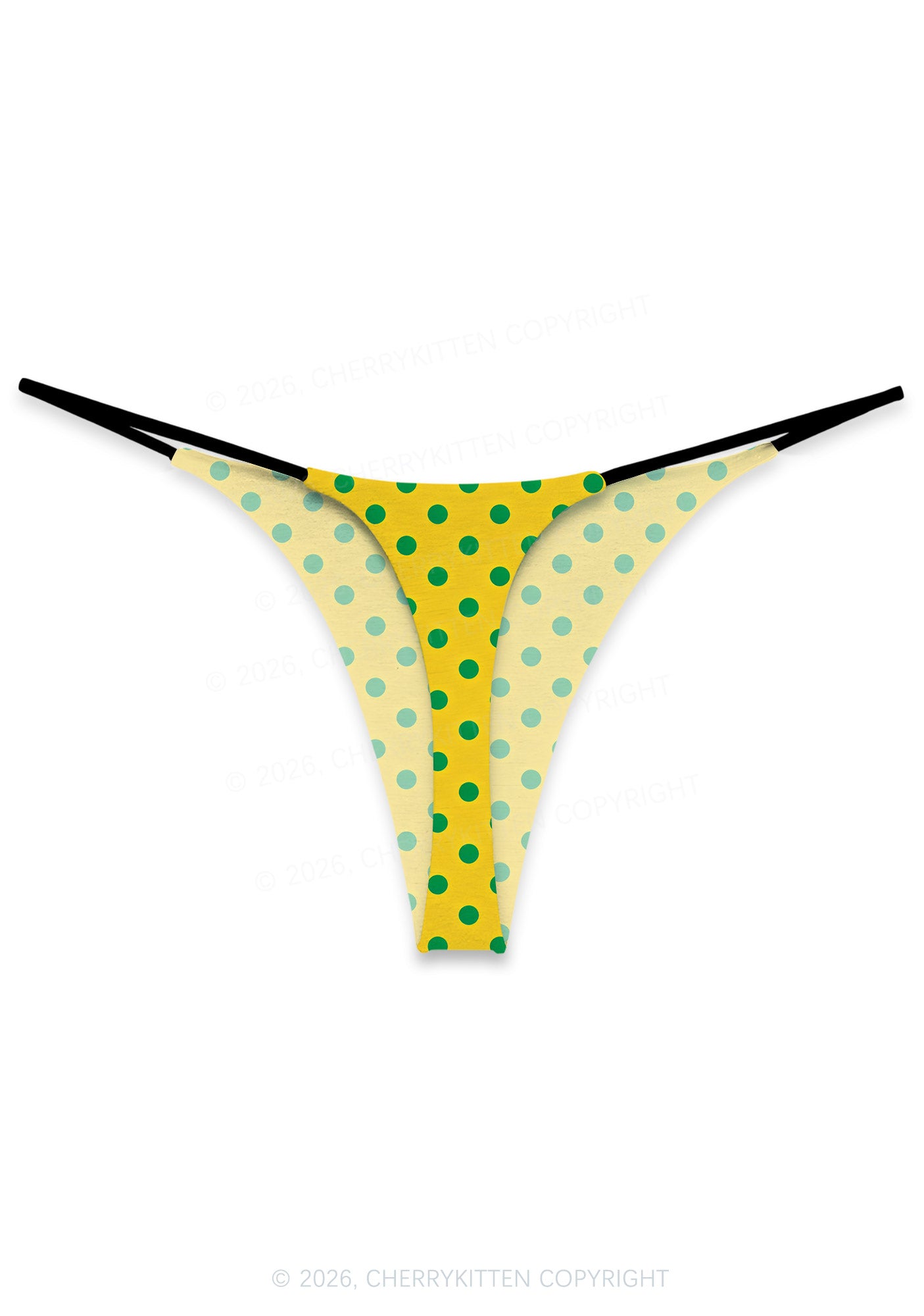 Green Dots On Yellow Y2K Print Bikini String Thong Cherrykitten