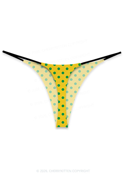 Green Dots On Yellow Y2K Print Bikini String Thong Cherrykitten