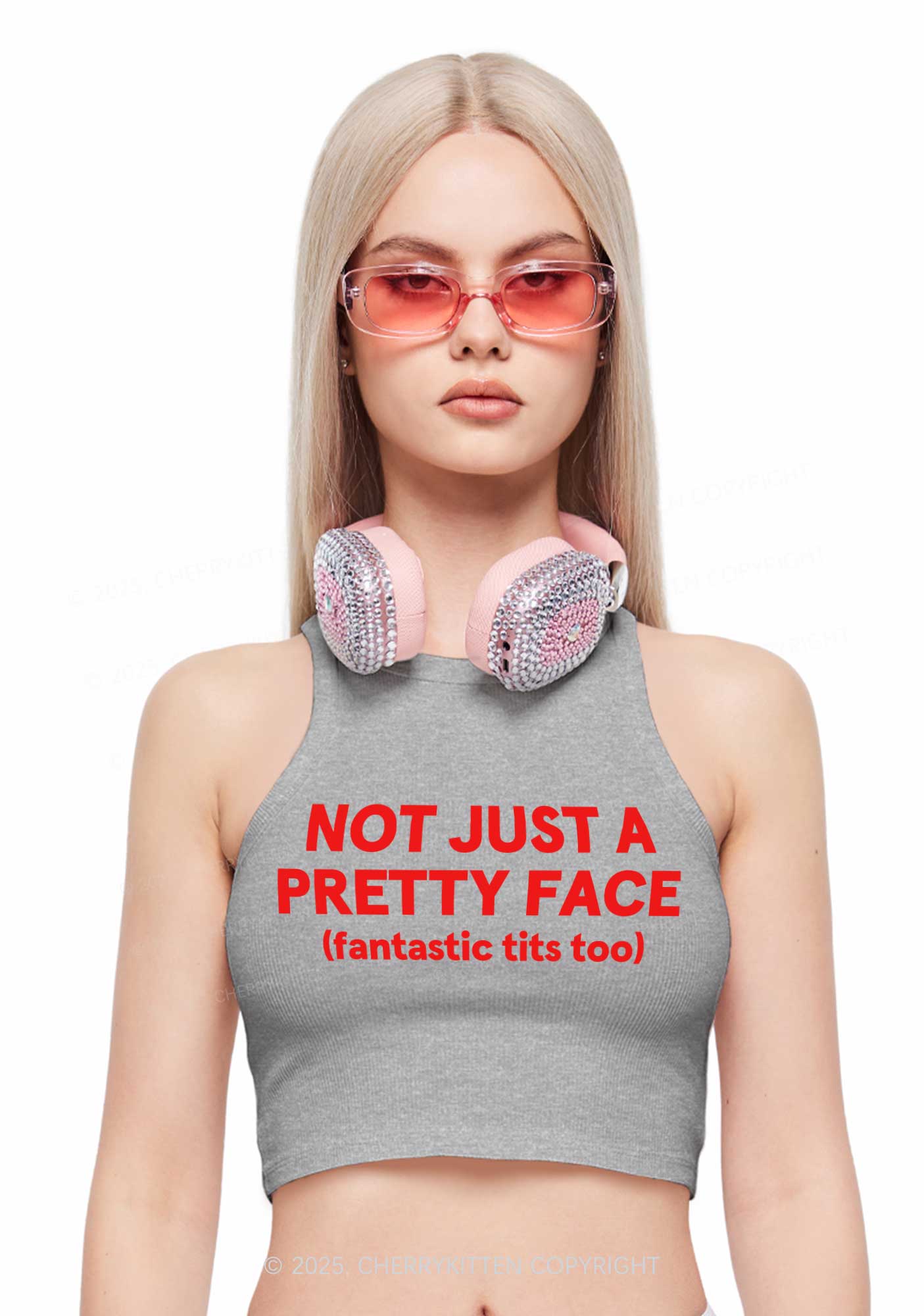 Pretty Face Fantastic Txts Y2K Crop Tank Top Cherrykitten
