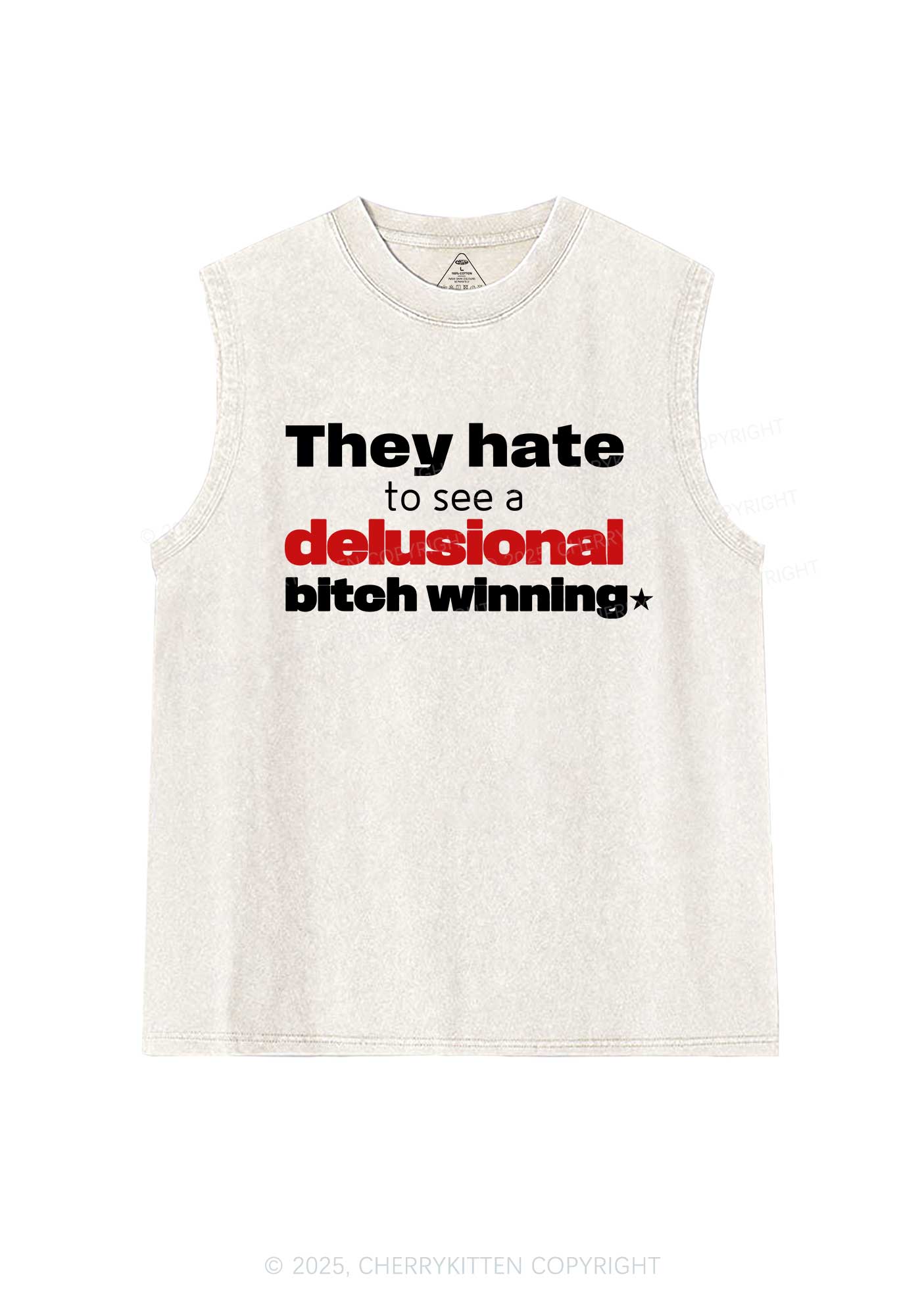 Delusional Bxtch Winning Y2K Washed Muscle Tank Cherrykitten