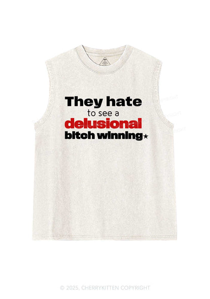Delusional Bxtch Winning Y2K Washed Muscle Tank Cherrykitten