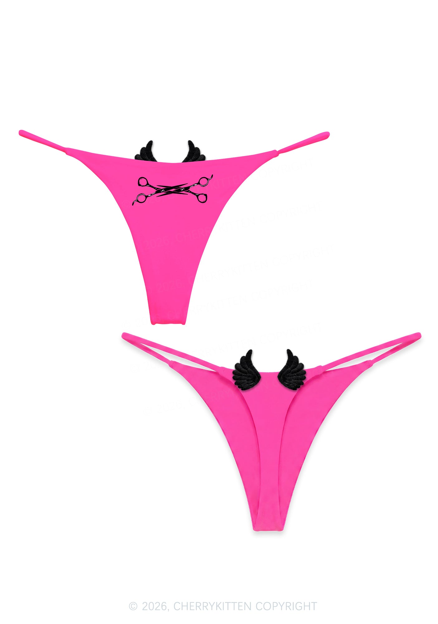 Pink Scissor Pride Y2K Goth Angel Wings Bikini String Thong Cherrykitten