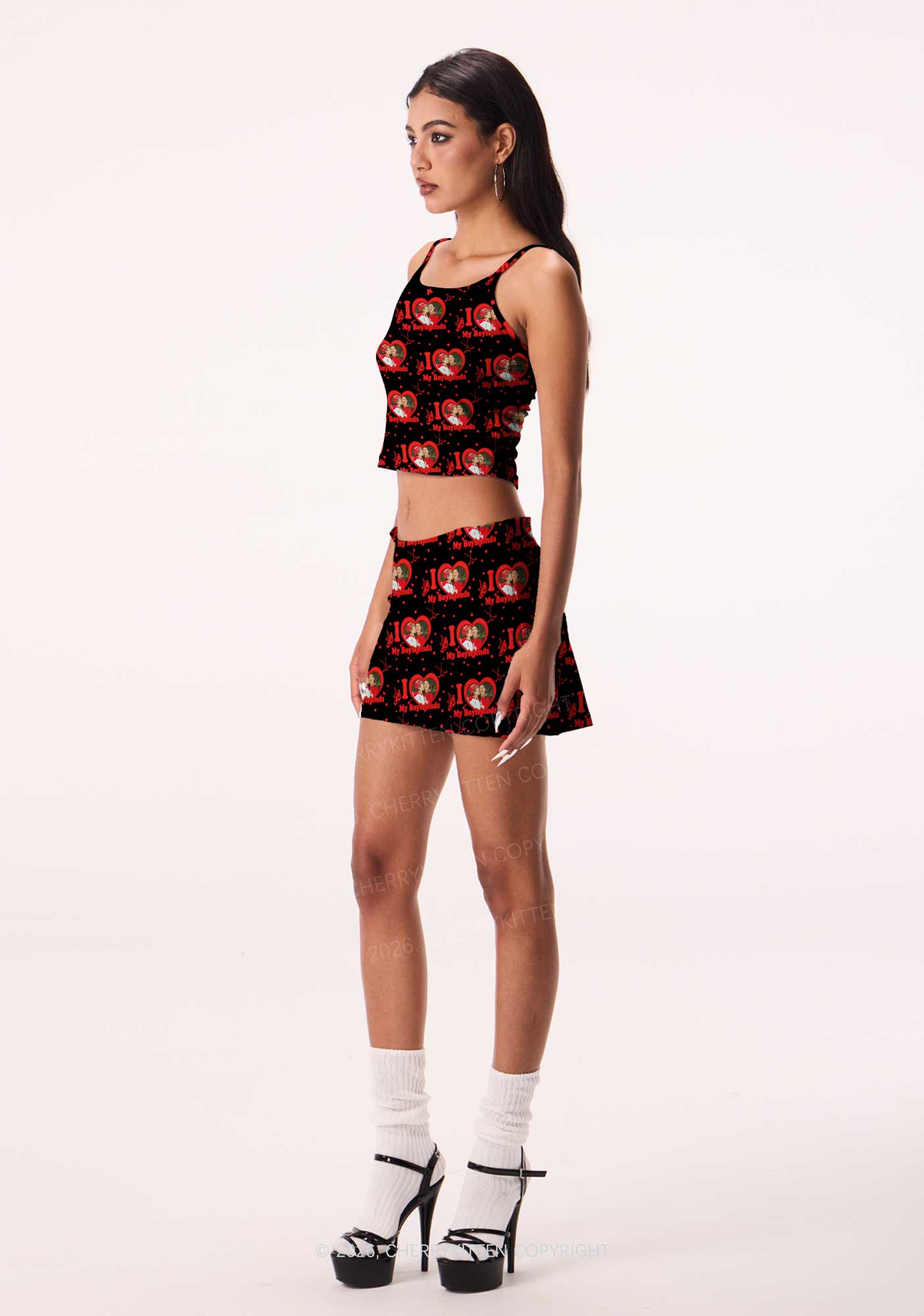 I Love My BF HR Y2K Print Cami Crop Top Cherrykitten