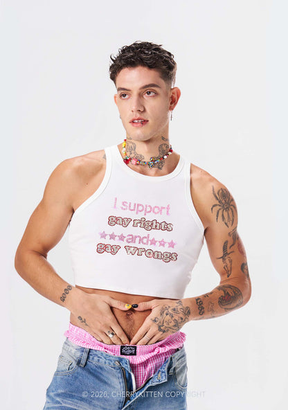 Rhinestone I Support Gay Rights Y2K Crop Tank Top Cherrykitten