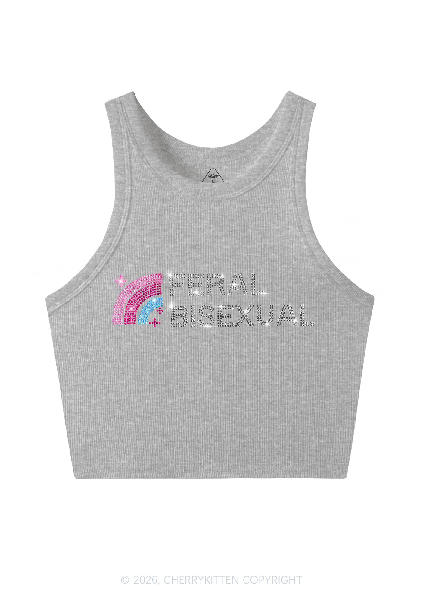 Rhinestone Feral Bisexual Pride Y2K Crop Tank Top Cherrykitten