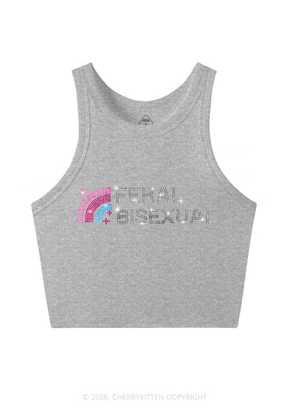 Rhinestone Feral Bisexual Pride Y2K Crop Tank Top Cherrykitten