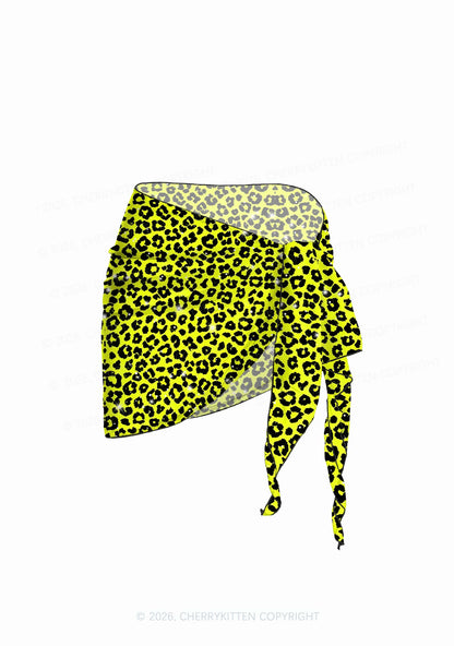 Lime Yellow Leopard Y2K Print Bikini Set Cherrykitten
