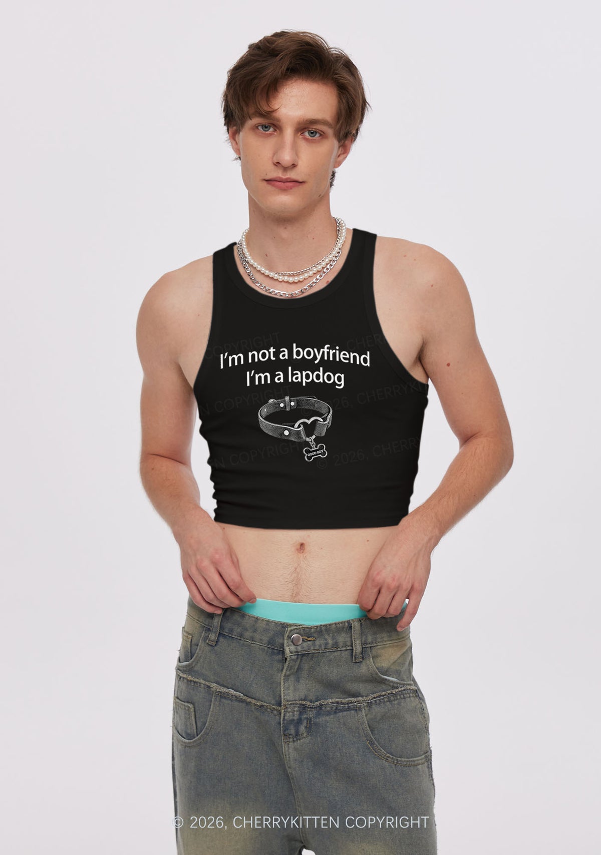 Im Not A BF Im A Lapdog Y2K Crop Tank Top Cherrykitten