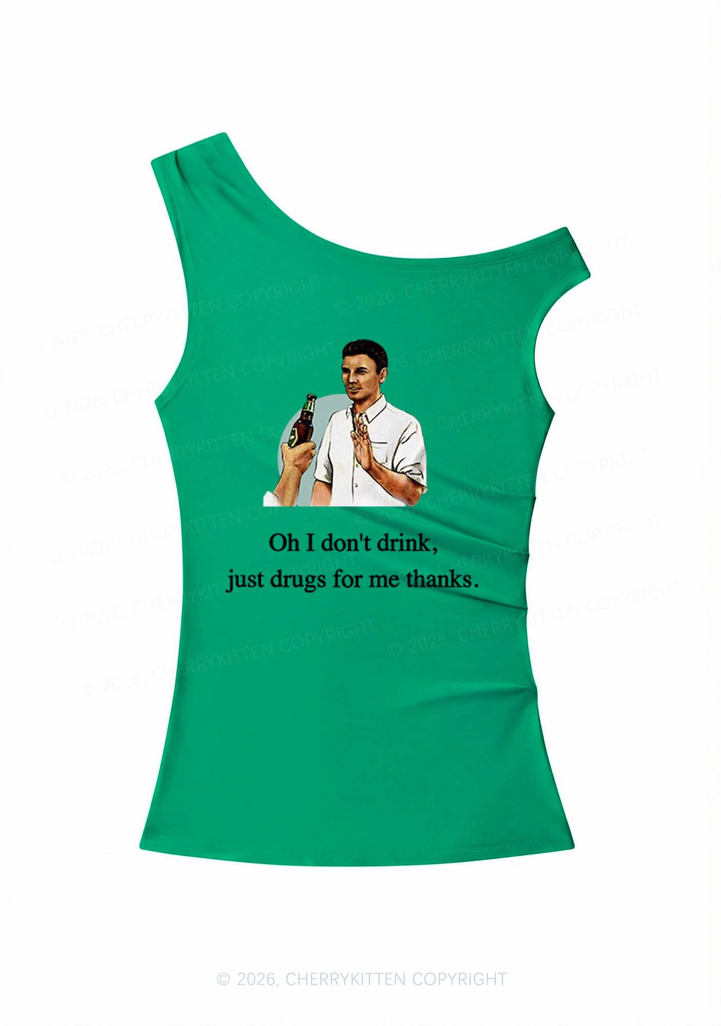 Oh I Dont Drink Y2K Off Shoulder Tank Top Cherrykitten
