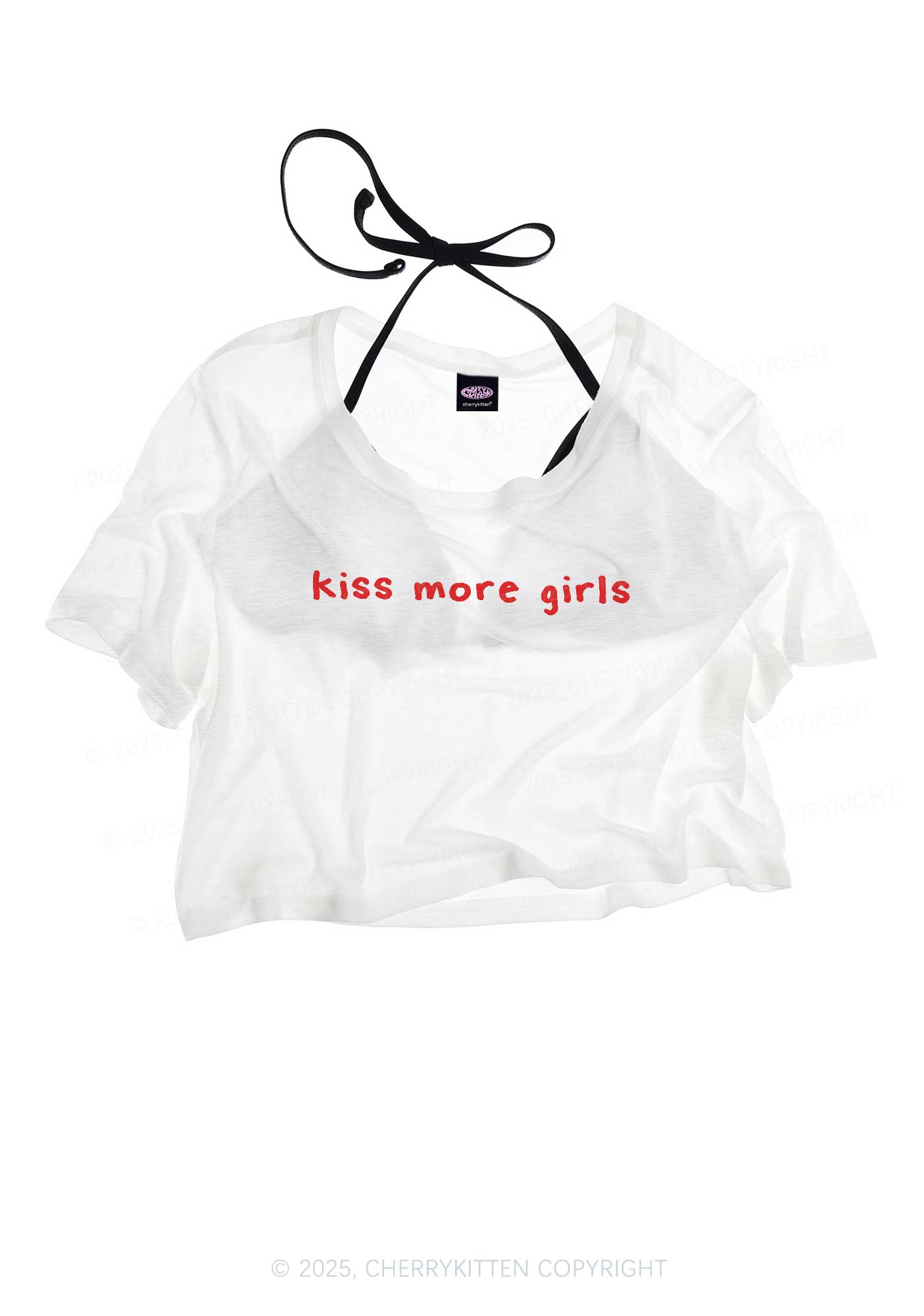 Kiss More Girls Pride Y2K Sheer Crop Tee Cherrykitten