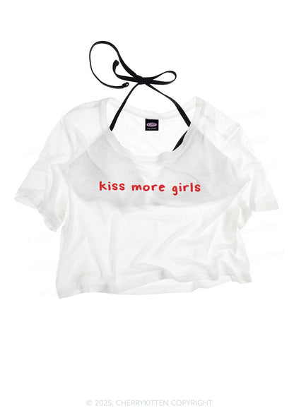 Kiss More Girls Pride Y2K Sheer Crop Tee Cherrykitten