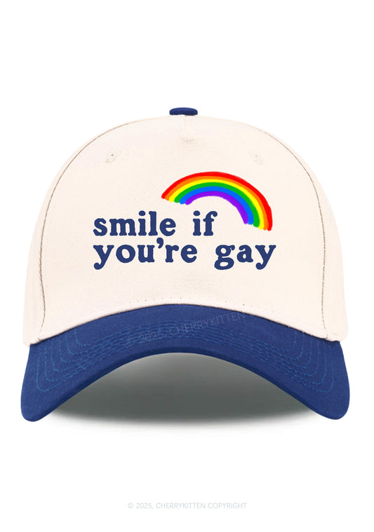 Rainbow Smile If You're Gay Pride Y2K Color Block Baseball Cap Cherrykitten