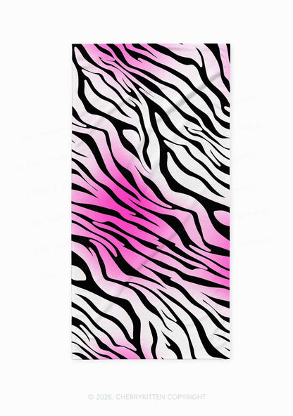 Gradient Pink Zebra Stripe Y2K Beach Towel Cherrykitten