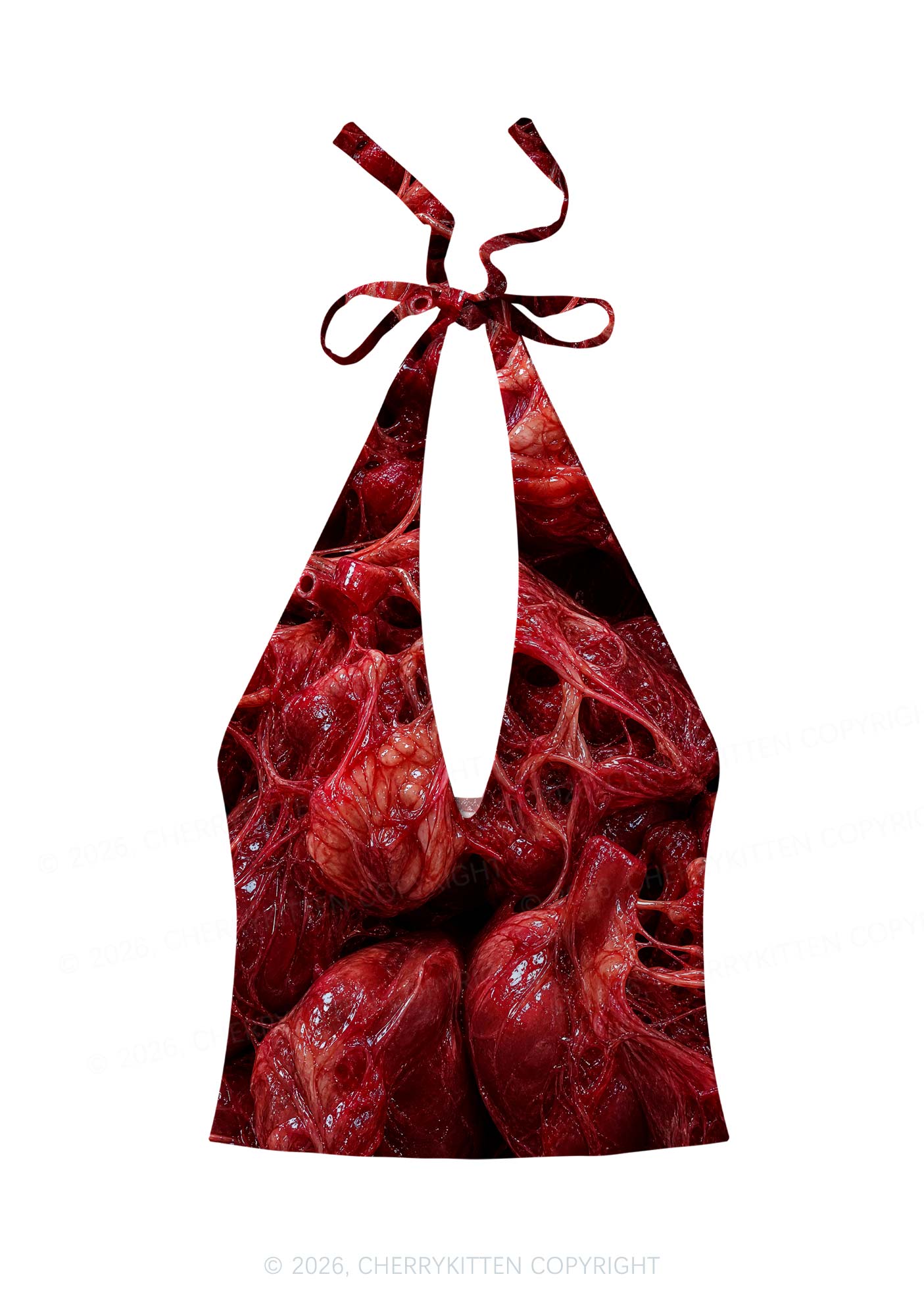 Red Anatomical Hearts Y2K Print Halter Deep V Neck Cami Cherrykitten