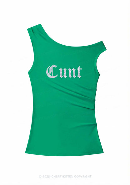 Glitter Cxxt Y2K Off Shoulder Tank Top Cherrykitten