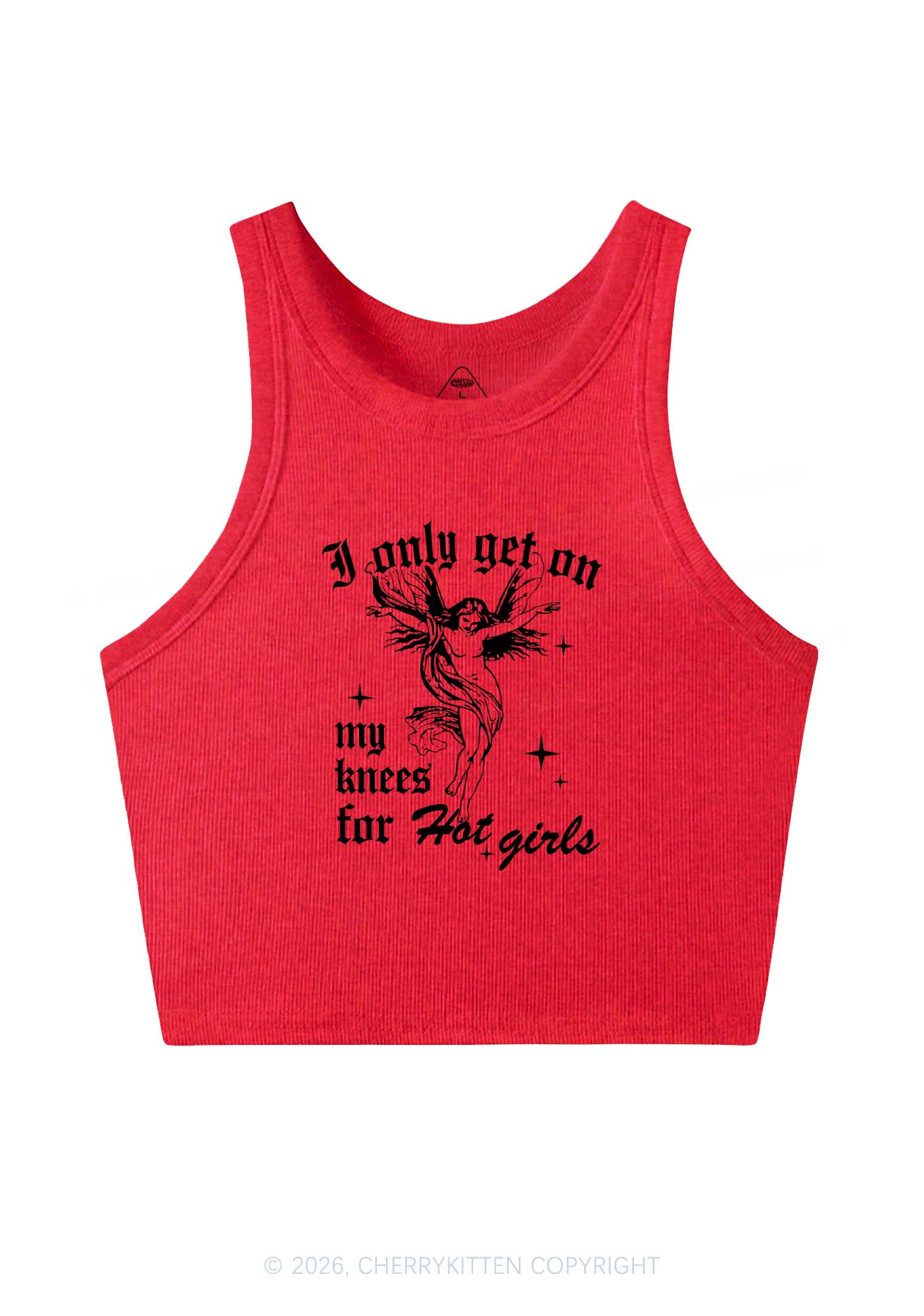 On My Knees For Hot Girls Pride Y2K Crop Tank Top Cherrykitten