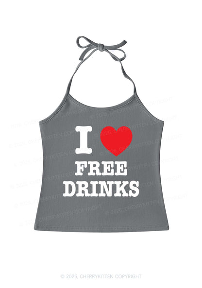 I Love Free Drinks Y2K Halter Neck Cami Cherrykitten