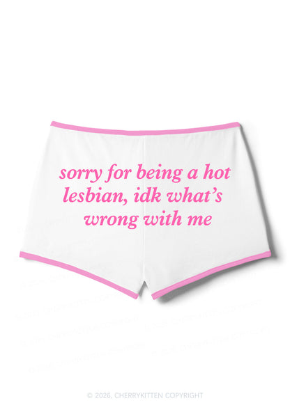 Sorry For Being Hot Lesbian Pride Y2K Booty Shorts Cherrykitten