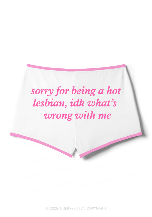 Sorry For Being Hot Lesbian Pride Y2K Booty Shorts Cherrykitten