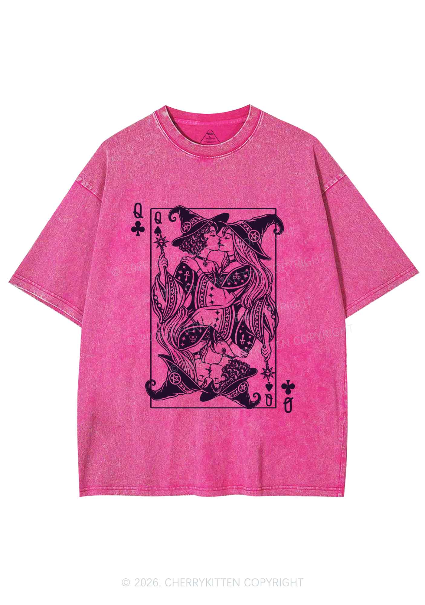 Halloween Witches Queen Kiss Y2K Shirts Washed Tee Cherrykitten