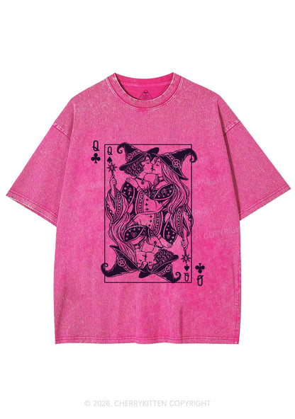 Halloween Witches Queen Kiss Y2K Shirts Washed Tee Cherrykitten