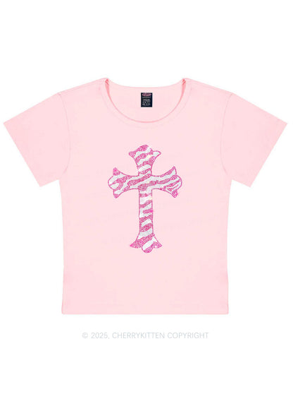 Rhinestone Pink Cross Y2K Baby Tee Cherrykitten